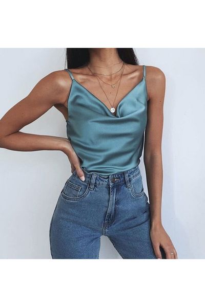 Intisimo Satin Top, Straps, One Size Fits All, Medium Length, Turquoise