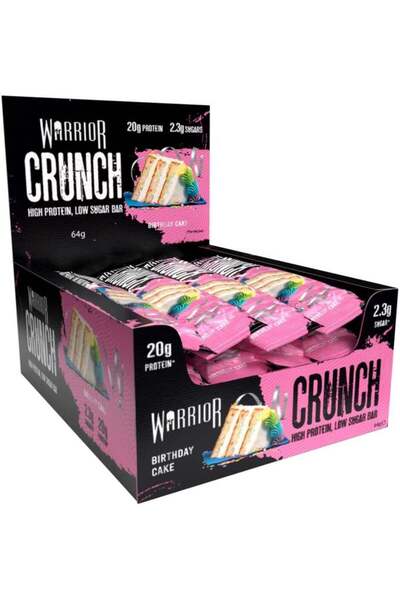warrior Crunch High Protein Bar Birthday Cake Flavor 64g Pack of 12