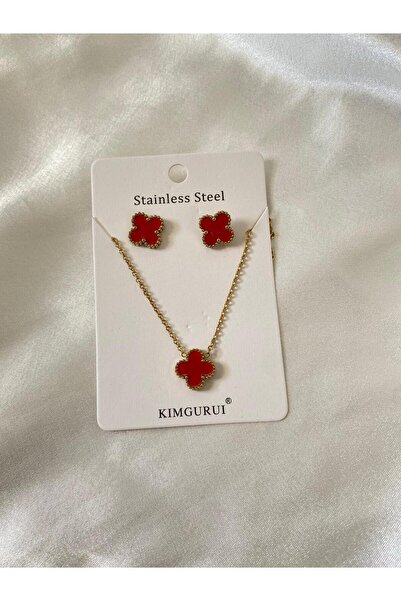 stainles steel قلادة على شكل زهرة حمراء