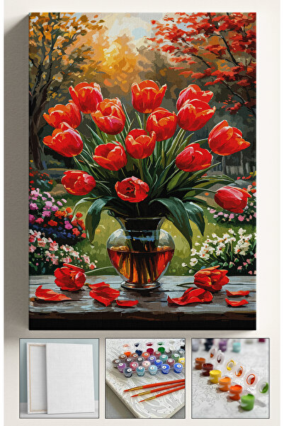 Sulepas Sayılarla Boyama Seti Numaralı Tuval Fırça Boya 40x50 Cm - KIRMIZI LA...