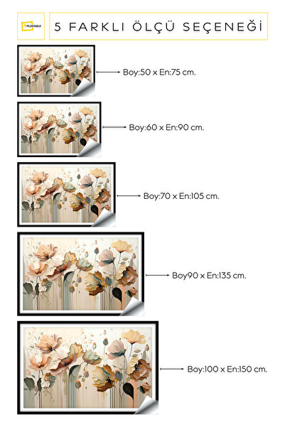 Plustablo Soyut Çiçekler Kendinden Yapışkanlı Poster Duvar Kanvası, Kendinden Yapışkanlı Kanvas