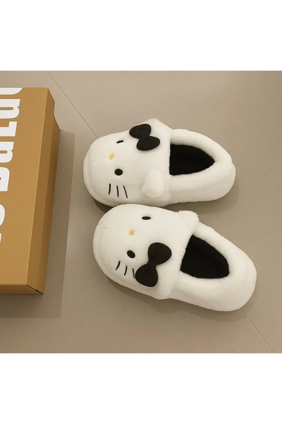 weywot Black Hello Kitty Soft Furry Plush Slippers