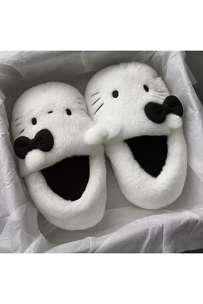 weywot Black Hello Kitty Soft Furry Plush Slippers