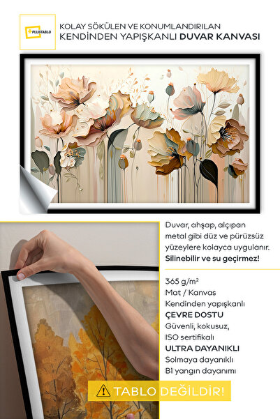 Plustablo Soyut Çiçekler Kendinden Yapışkanlı Poster Duvar Kanvası, Kendinden Yapışkanlı Kanvas