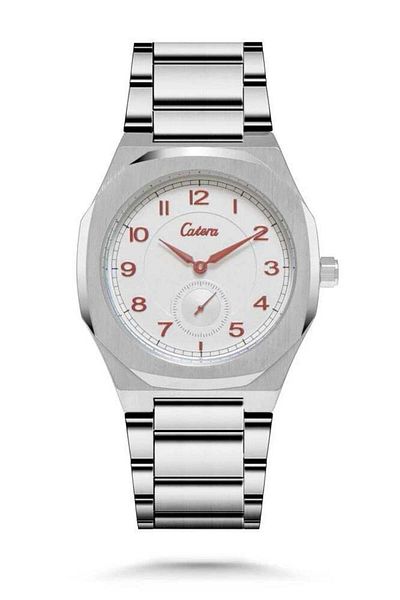 catera Men's Steel Silver Watch with Red Numbers