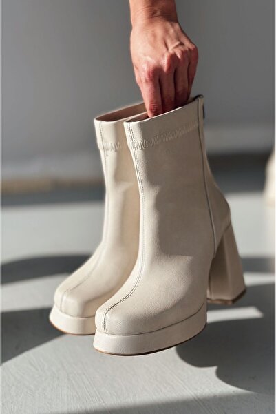 I Love Shoes Glode Mat Deri Platform Topuklu Bej Kadın Bot