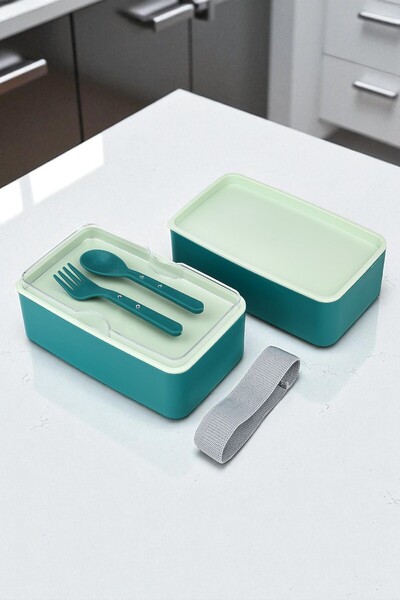 NY HOME Lunch Box 2 Layer Adjustable Cutlery Food Storage Container Green