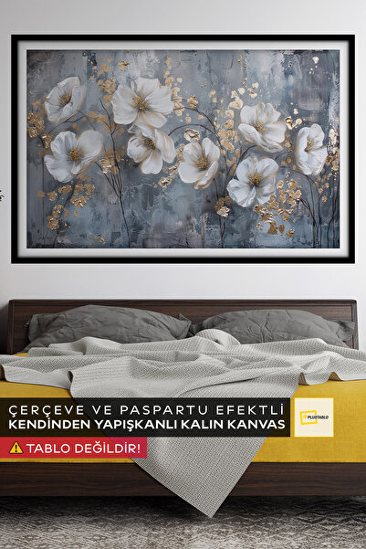 Plustablo Altın Yaldız Efektli Çiçek Desenli Lüks Sanatsal Kendinden Yapışkan...