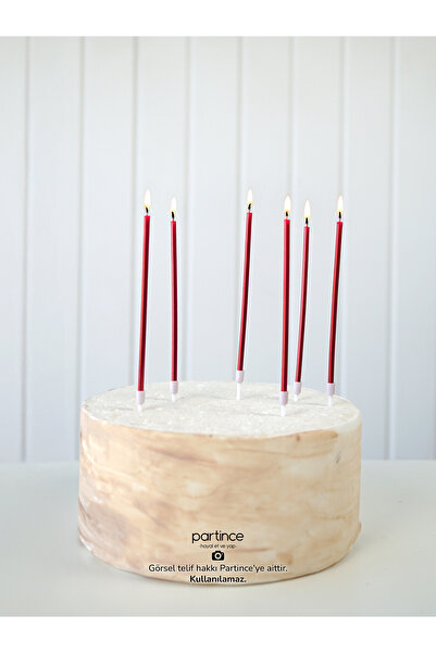 partince 12 Adet Uzun Kırmızı Renkli Pasta Mumu Doğum Günü Kırmızı Pasta Mumu
