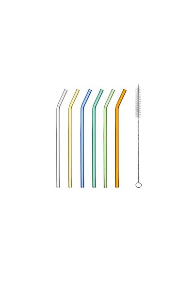 Generic Glass Transparent Straw Set 6 Pieces,1 x Brush
