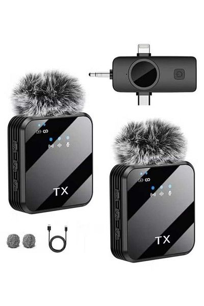 Generic 3-in-1 Wireless Lavalier Microphone for iOS and Android Devices with 3.5mm Jack for Recording Interviews and Videos
