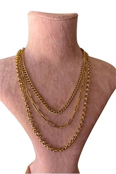 derokas Set of 3 Steel Necklace Tarnish-Free High-End Simple New Doc Atac Cuban Chain Necklace Design