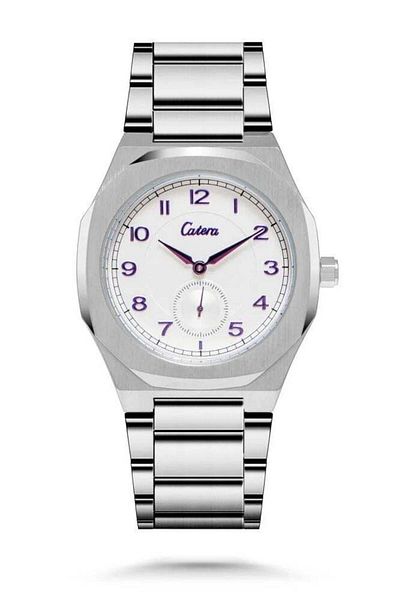 catera Catira Men's Steel Silver Watch with Mauve Numbers
