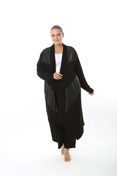 XL Modam Women's Lycra Viscose Black Leather Detaill Large Size Cardigan