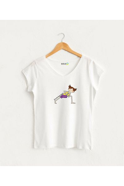 Kidilia Yoga Line Figure Visual Women's V-Neck 100% Cotton Design T-Shirt