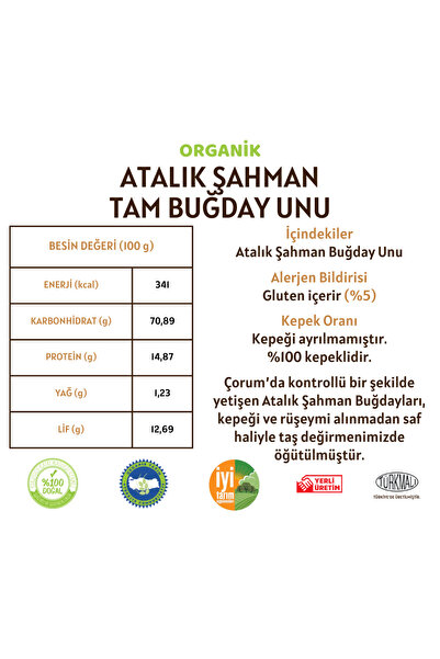 Taş Değirmenden Organik Organik Atalık Şahman Tam Buğday Unu - 10 Kilo