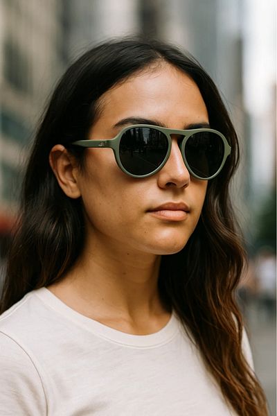 LAALUNA Matte Olive Green Aviator Sunglasses with Textured Temples