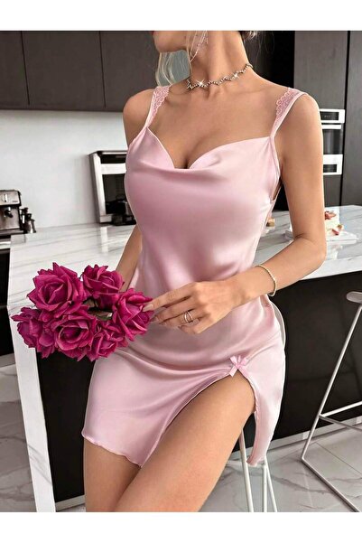Generic Brand Women's Satin Lace and Back Decollete Short Nightgown