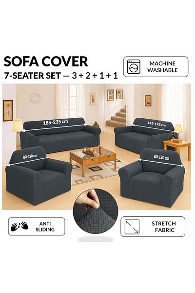 Generic Fabienne Stretch Fit 7 Seater Sofa Cover Set 3211 Combination Soft Brushed Fabric Couch Cover Exqui