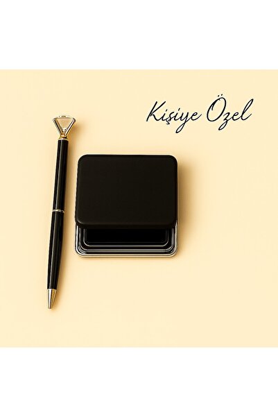 Halk Kitabevi Suni Deri Cep Aynası Ve Taşlı Kalem - SİYAH