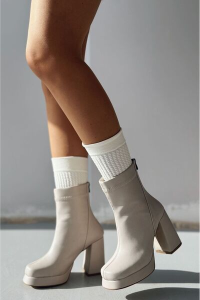 I Love Shoes Glode Mat Deri Platform Topuklu Bej Kadın Bot