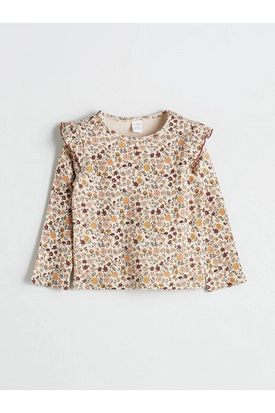 LC Waikiki Long Sleeve Flower Pattern Girl's T-Shirt (W5)