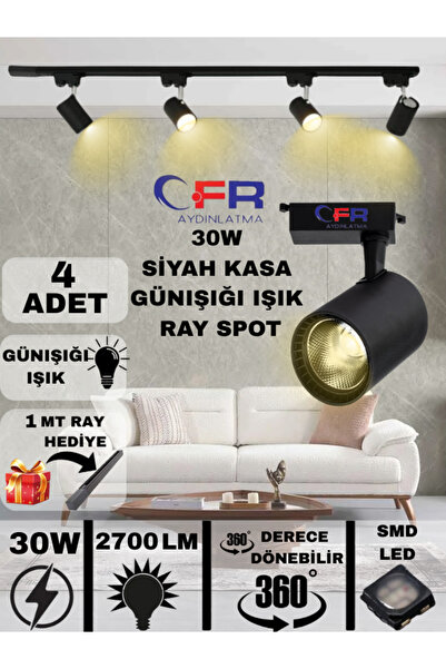 CFR LED AYDINLATMA 30W 2700 LM SİYAH KASA GÜNIŞIĞI IŞIK RAY SPOT 3,4,6,8,10,12,15,20 ADET