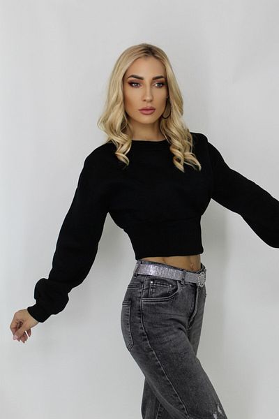 FashionForYou Kasia women's sweatshirt, sweatshirt type, crew neck and crop cut, Black, L
