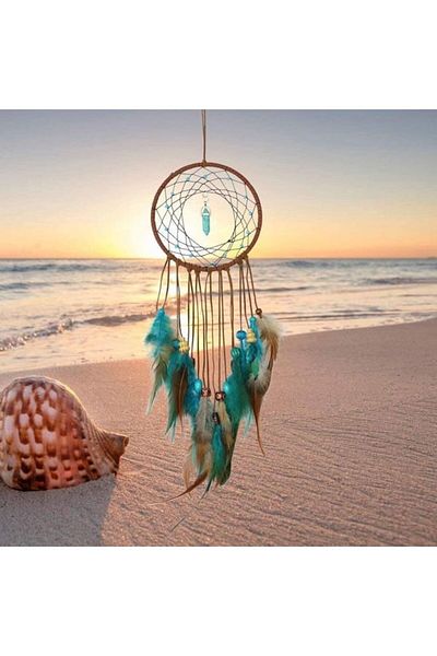 Generic XiuWoo Decorative Handmade Feather Lace Dream Catcher Brown/Blue