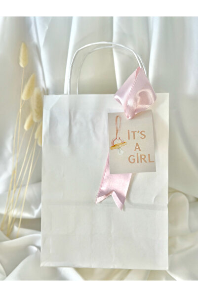 ATOLYE498 10ADET PEMBE-KREM İT'S A GİRL ETİKETLİ KRAFT KAĞIT-KARTON ÇANTA-HEDİYELİK/YENİ DOĞAN/BABYSHOWER