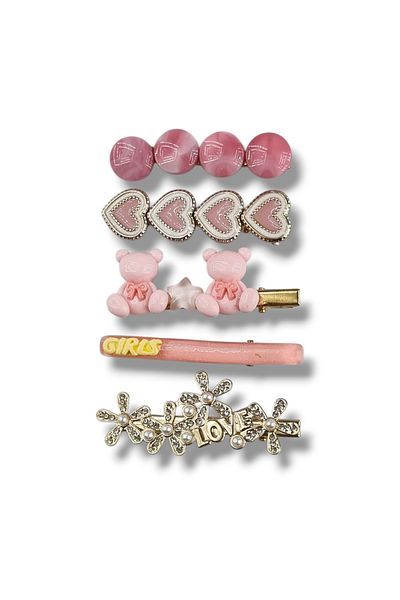 Osha Aksesuar Set of Five Pink Cap Motif Collet Buckles