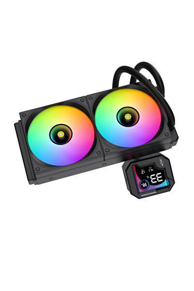 SPEARPC مبرد سائل لوحدة المعالجة المركزية GUARDX240 مع شاشة عرض رقمية LCD لدرجة حرارة وحدة المعالجة المركزية، مشعاع 240 مم ARGB وPWM أسود