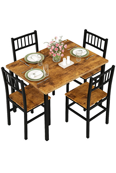 WANDOO Mutfak ve Salon için Metal Ayaklı 4 Sandalyeli Yemek Masası Takımı – M...