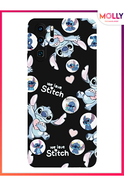Molly Huawei P30 Pro İçin Siyah We Love Stitch Desenli Silikon Kılıf