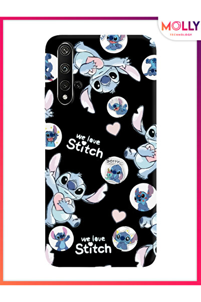 Molly Huawei Nova 5T İçin Siyah We Love Stitch Desenli Silikon Kılıf