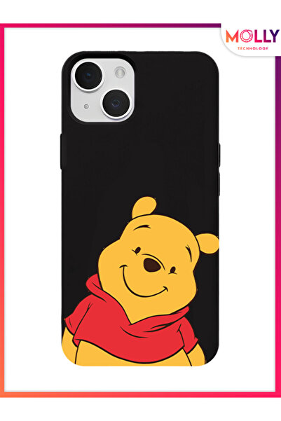Molly iPhone 14 İçin Siyah Pooh Smile Desenli Silikon Kılıf