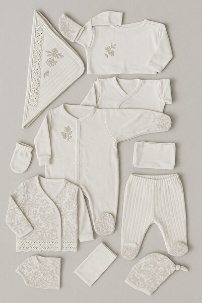 Bebessi 10 Lu Dantelli Bej Rengi Hastane Çıkışı Zıbın Set