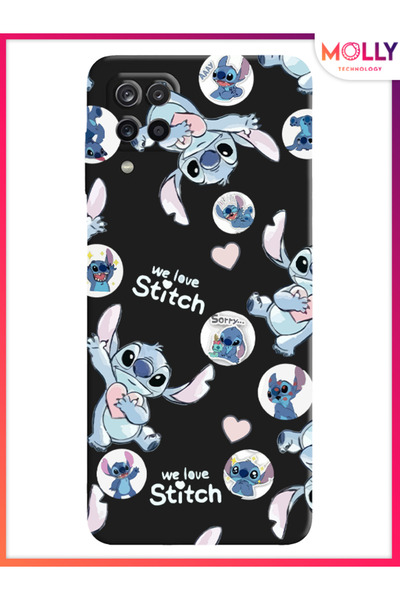 Molly حافظة سيليكون سوداء بنمط We Love Stitch لهاتف سامسونج جالاكسي A12
