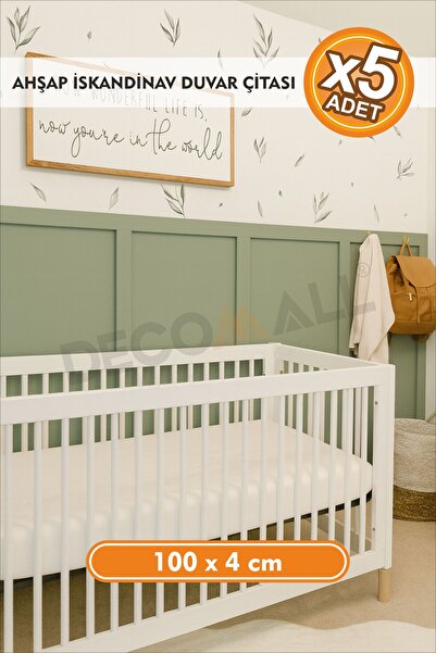 DECOMALL 4 x 100 cm 5 Adet İskandinav Duvar Çitası Boyanabilir Dekorasyon Çit...