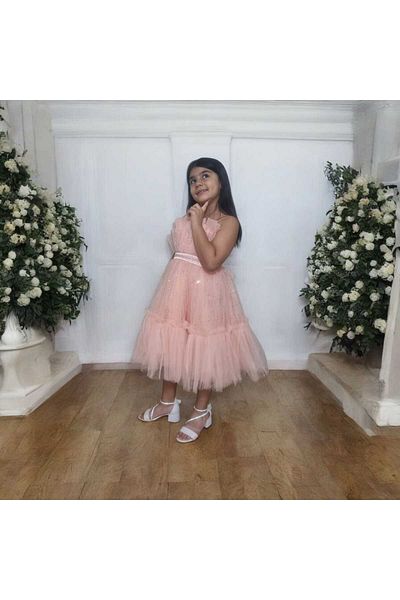 Ahsenimbebe Tulle Sequin Embroidered Short Dress 5-10 Years