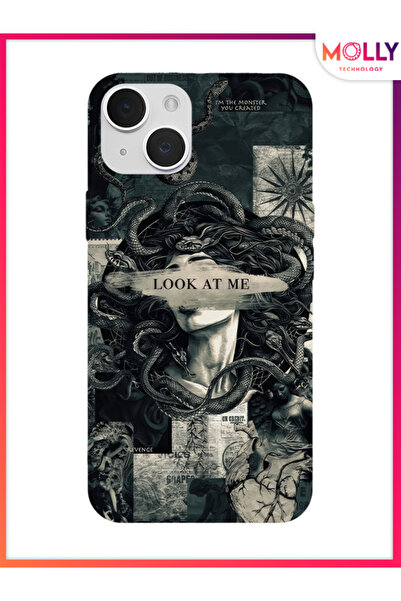 Molly iPhone 15 İçin Siyah Medusa's Gaze Desenli Silikon Kılıf