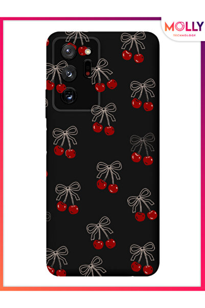Molly Samsung Galaxy Note 20 Ultra İçin Siyah Cherry Desenli Silikon Kılıf