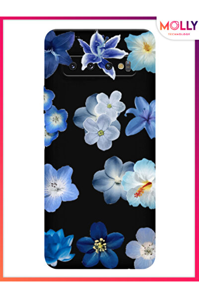 Molly Samsung Galaxy S10 Plus İçin Siyah Azure Petals Desenli Silikon Kılıf