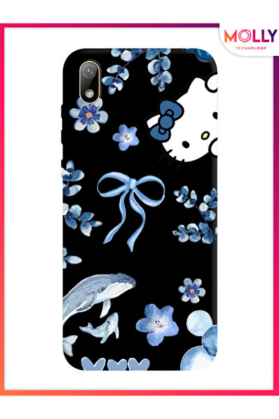 Molly Huawei Y5 2019 İçin Siyah Blue Flow Kitty Desenli Silikon Kılıf
