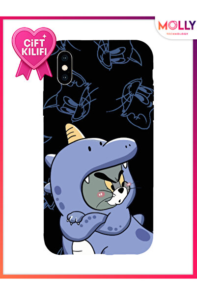 Molly iPhone X İçin Siyah Tom Dino Desenli Silikon Kılıf