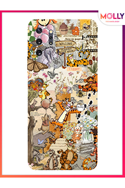 Molly Samsung Galaxy Note 10 Plus İçin Siyah Pooh Vintage Desenli Silikon Kılıf
