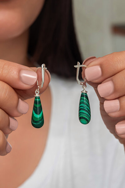 esem gold 925 AYAR MALAYİT YEŞİLİ DOĞAL TAŞLI DAMLA GÜMÜŞ