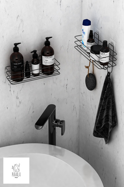 PUHALA HOUSE Yapışkanlı 2Li Set Banyo Düzenleyici Şampuanlık Banyo Rafı Duş R...