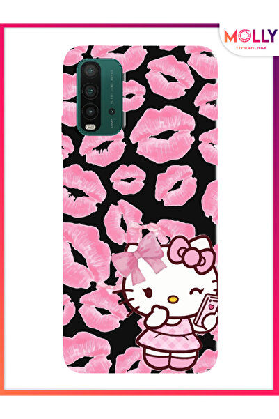 Molly Xiaomi Redmi 9T İçin Siyah Pink Kiss Kitty Desenli Silikon Kılıf