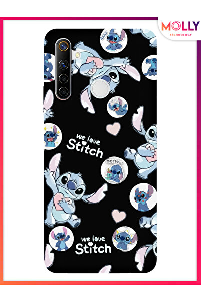 Molly Realme 6i İçin Siyah We Love Stitch Desenli Silikon Kılıf